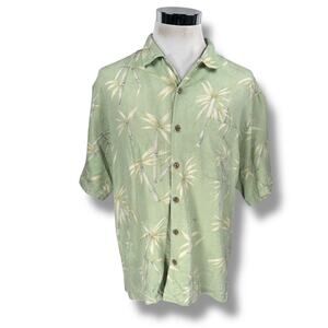 Tommy Bahama Hawaiian Shirt Men’s Large Green‎ Palm Tree 100% Silk Button-Up